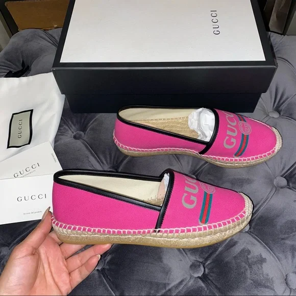 New Size 37.5 Gucci Pink Canvas Espadrilles - Picture 2 of 5